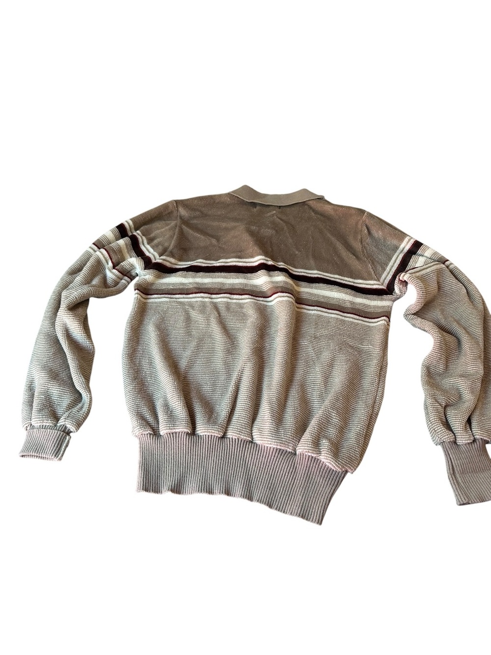 Vintage Career Club Knit Polo  Mens Small Beige Striped Pullover Made in Korea - Picture 2 of 11
